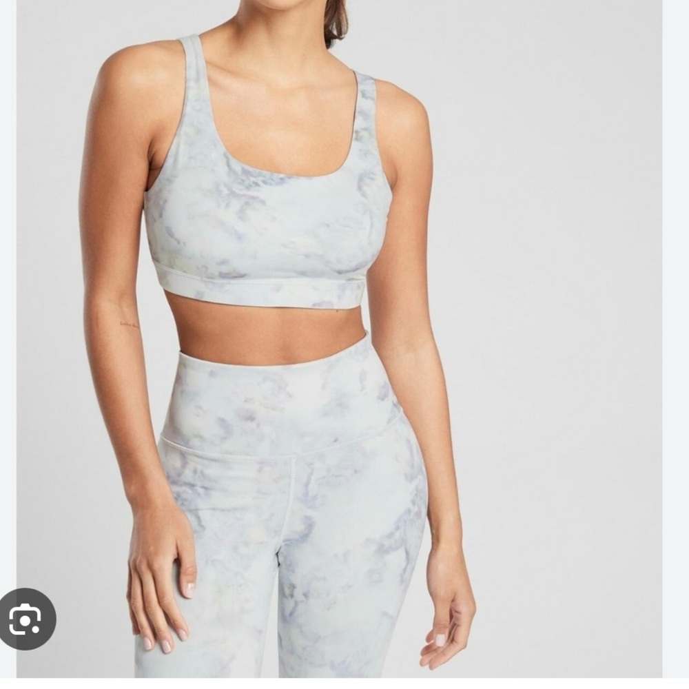 Athleta Gray Opal Green Snowdye Tie-Dye Exhale Sports Bra and Leggings Set